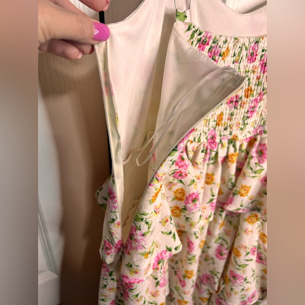 Arula Women’s White With Pink Flowers Floral Tiered Smocked Maxi Dress Size XL - Picture 5 of 7
